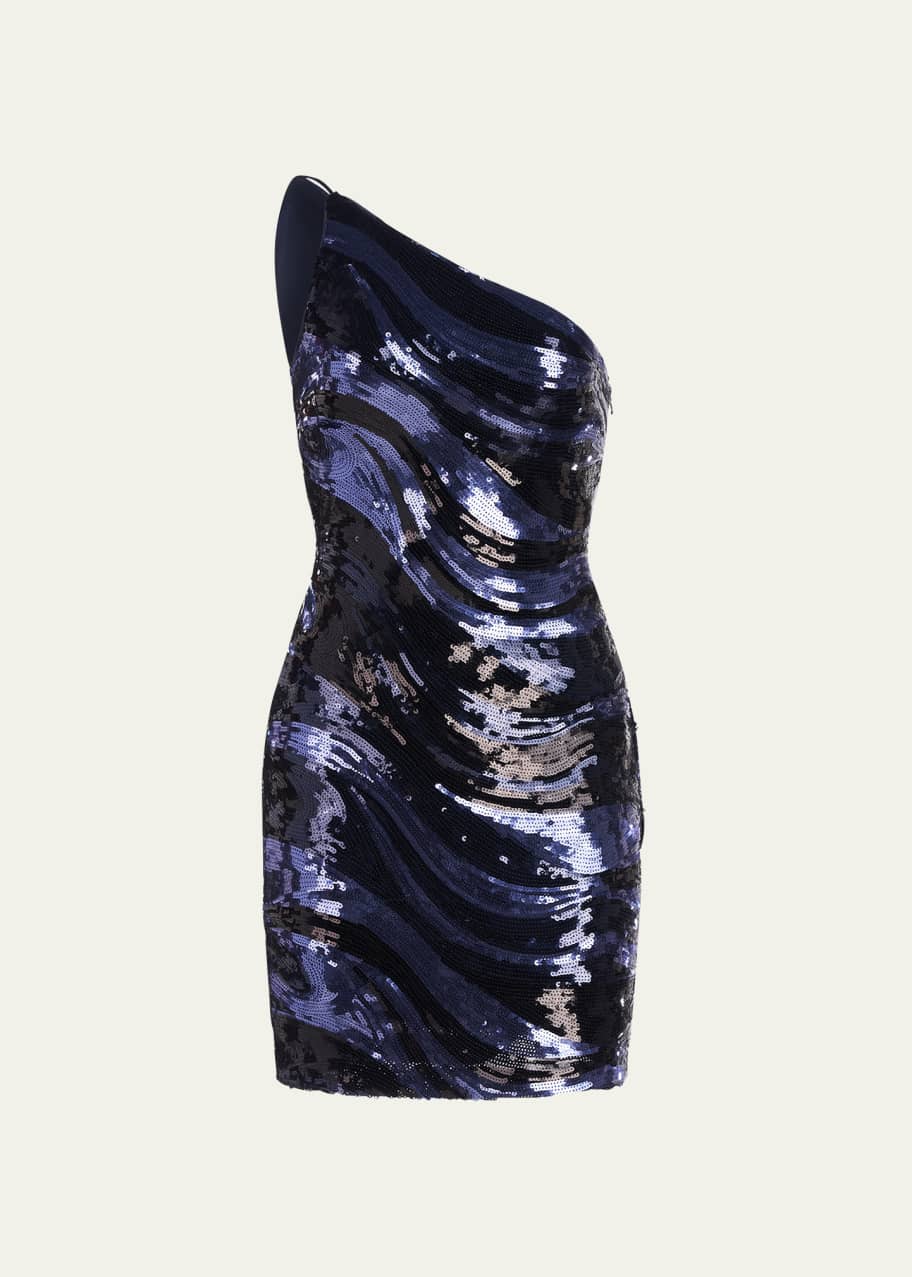 halston one shoulder mini dress Demi Crepe Mini Dress 6 / Marang