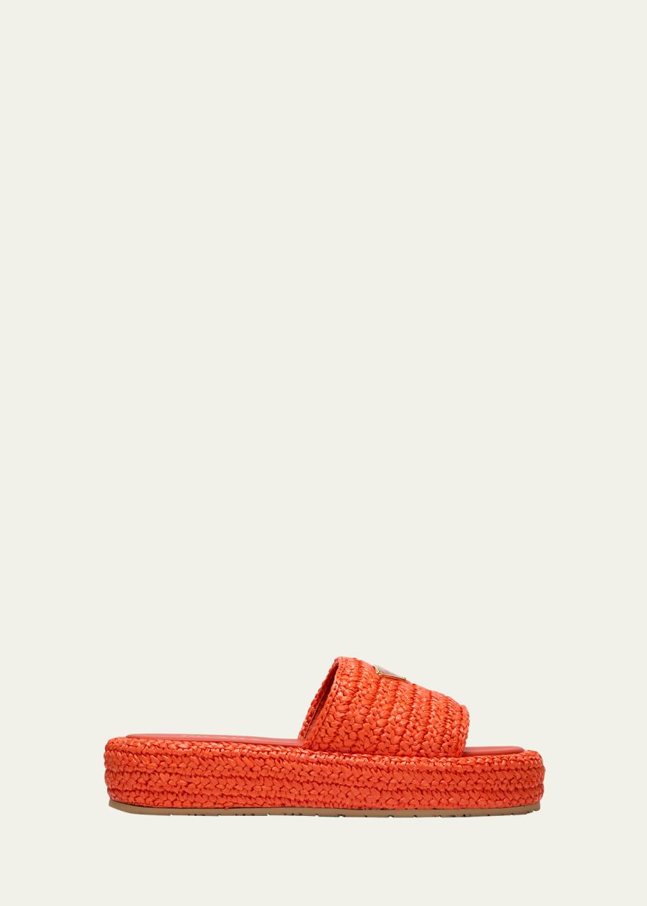 Prada Raffia Single-Band Platform Slides - Bergdorf Goodman
