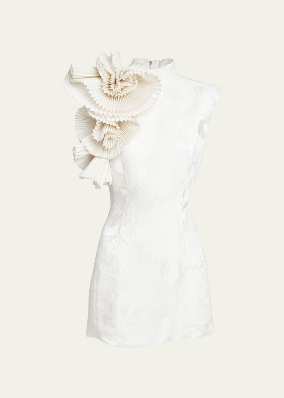 Dries Van Noten Dob Mini Dress with Pleated Fan Detail - Bergdorf Goodman