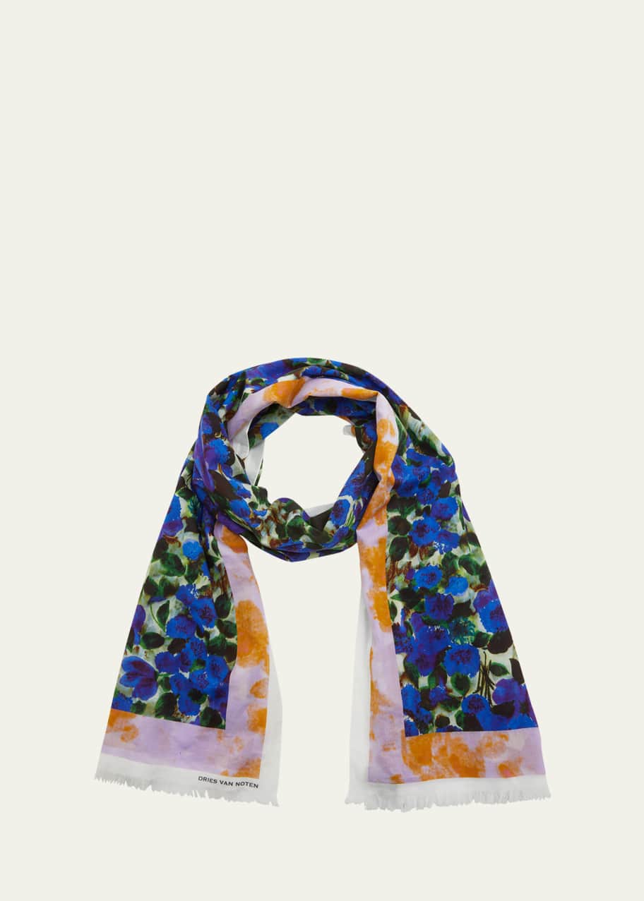 Dries Van Noten Fimosa Fringe Floral-Print Scarf - Bergdorf Goodman