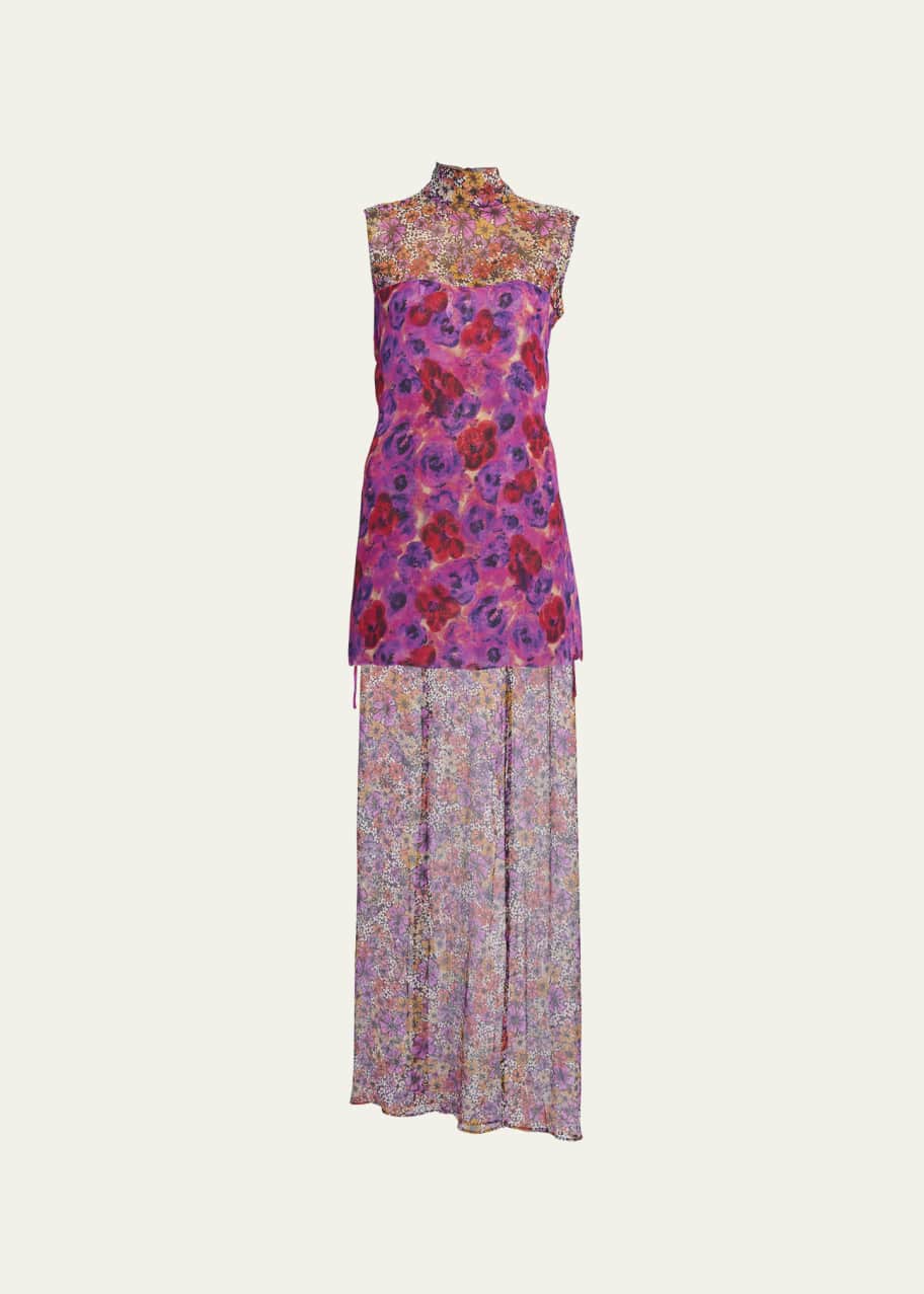 Dries Van Noten Dara Sleeveless Long Floral Georgette Dress