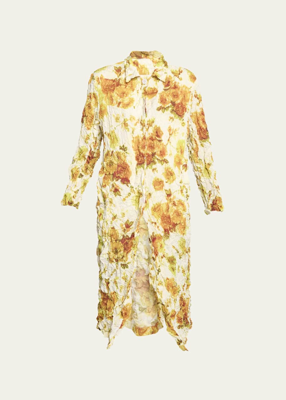 DRIES VAN NOTEN / 23SS/Raltonas Crush Crinkled Coat/M/ポリエステル/YLW/花柄 Dries Van Noten Raltonas Crush Crinkled Floral Coat - Bergdorf Goodman