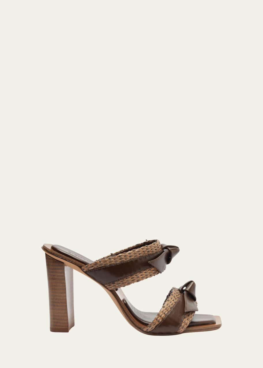 Alexandre Birman Clarita Leather Raffia Block Heel Sandals Bergdorf Goodman