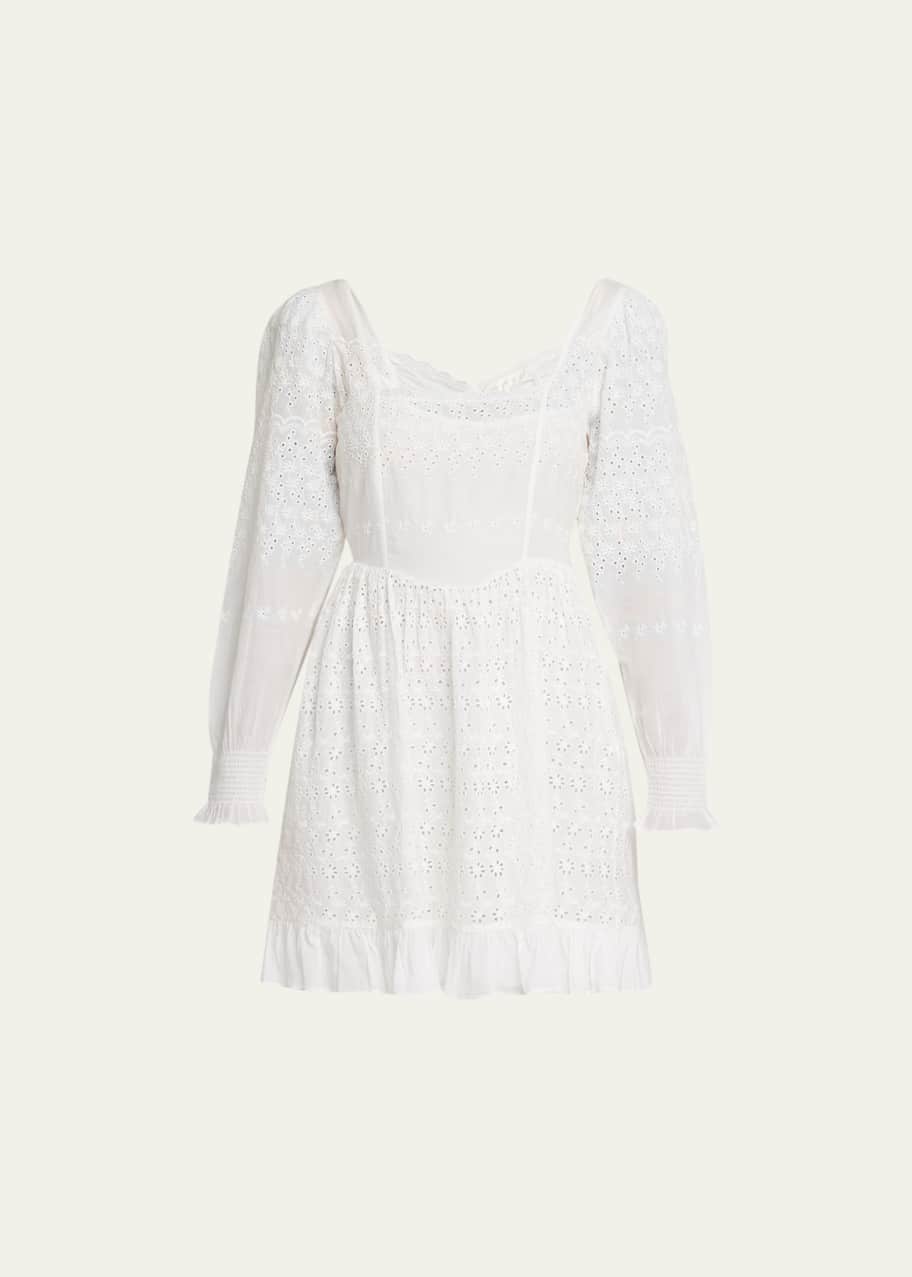 LoveShackFancy Preslina Embroidered Cotton Eyelet Mini Dress