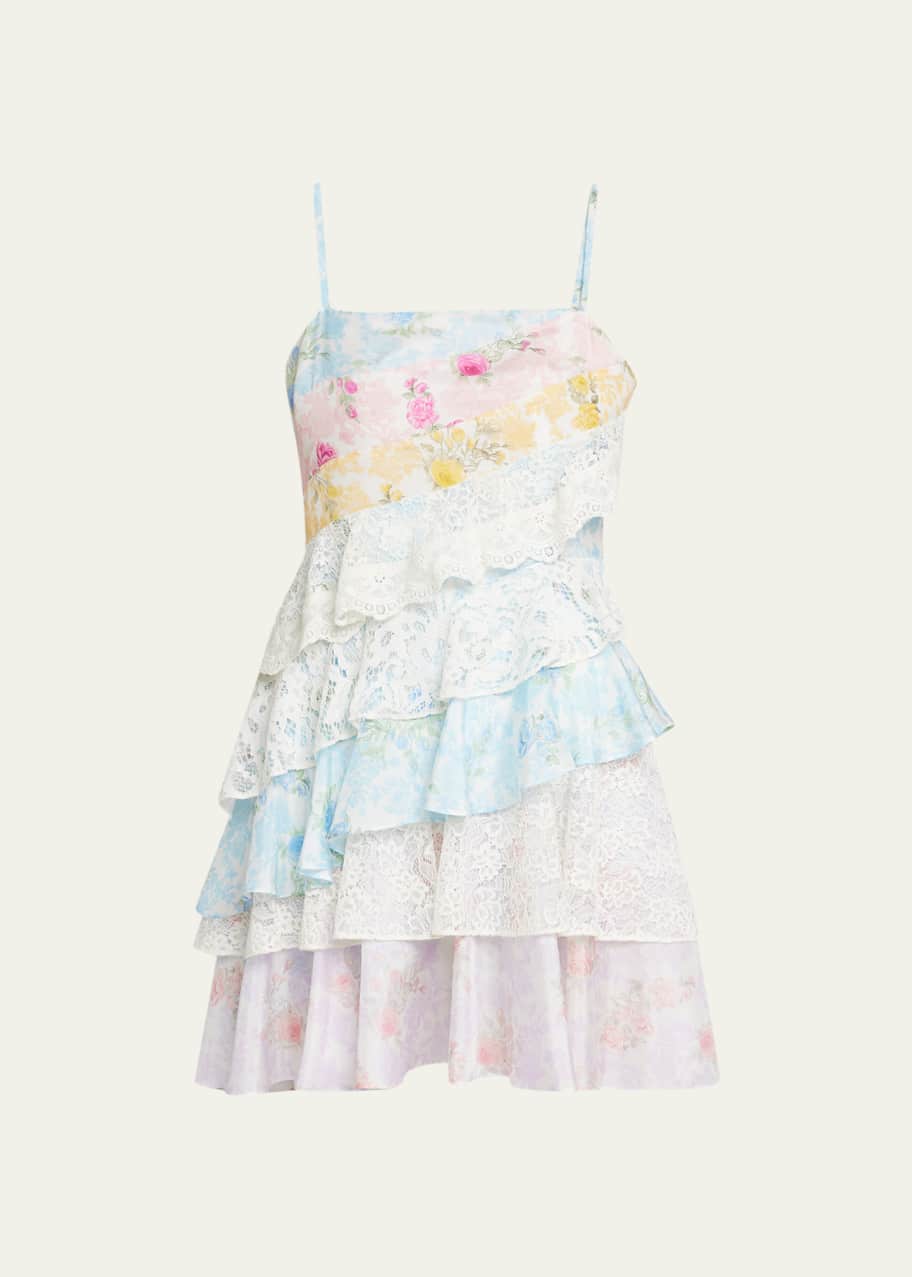 Imata Floral Silk Asymmetric Ruffle Mini Dress