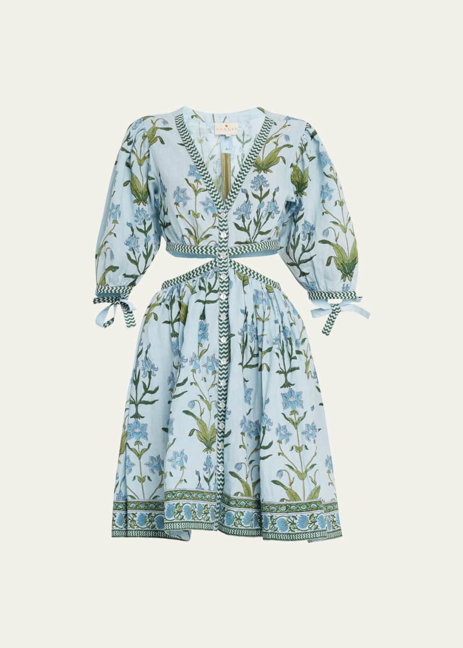 Hannah Artwear Cora Tie-Cuff Cutout Floral Linen Mini Dress - Bergdorf  Goodman