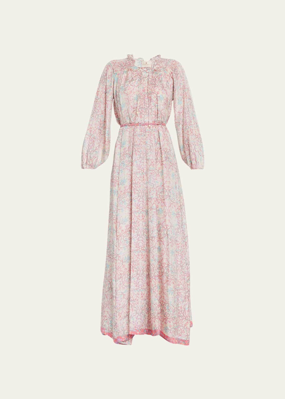 Hannah Artwear Julianna Lace-Up Floral Silk Maxi Dress - Bergdorf Goodman