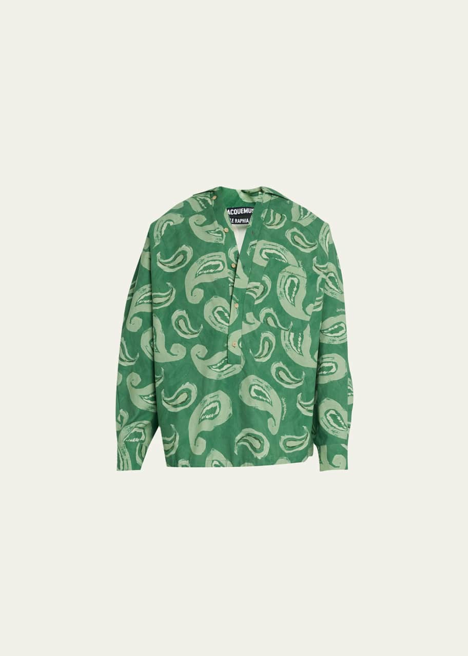 Jacquemus Men's Paisley Open-Chest Pullover Shirt - Bergdorf Goodman