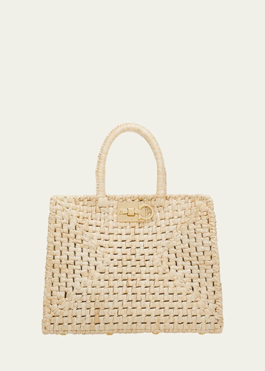 Ferragamo The Studio Raffia Basket Top-Handle Bag - Bergdorf