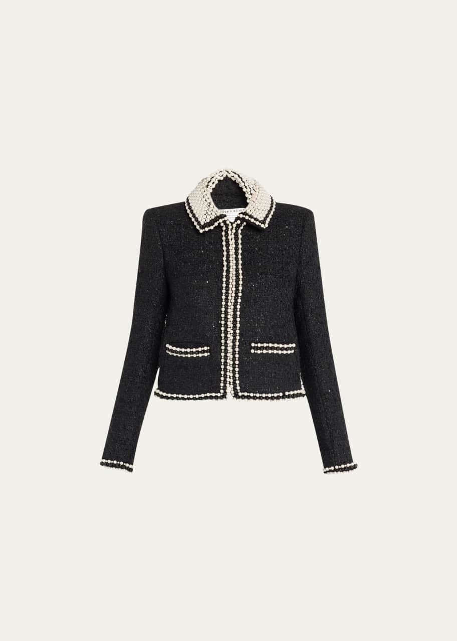 Alice + Olivia Kidman Pearl-Embellished Tweed Jacket