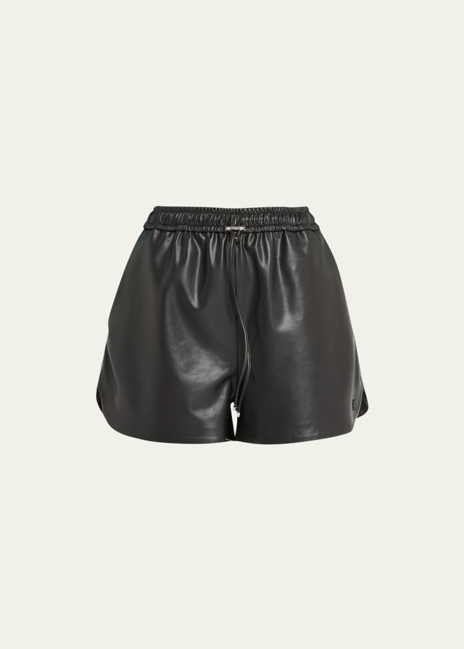 Vegan Leather Basketball Shorts with Logo Detail
