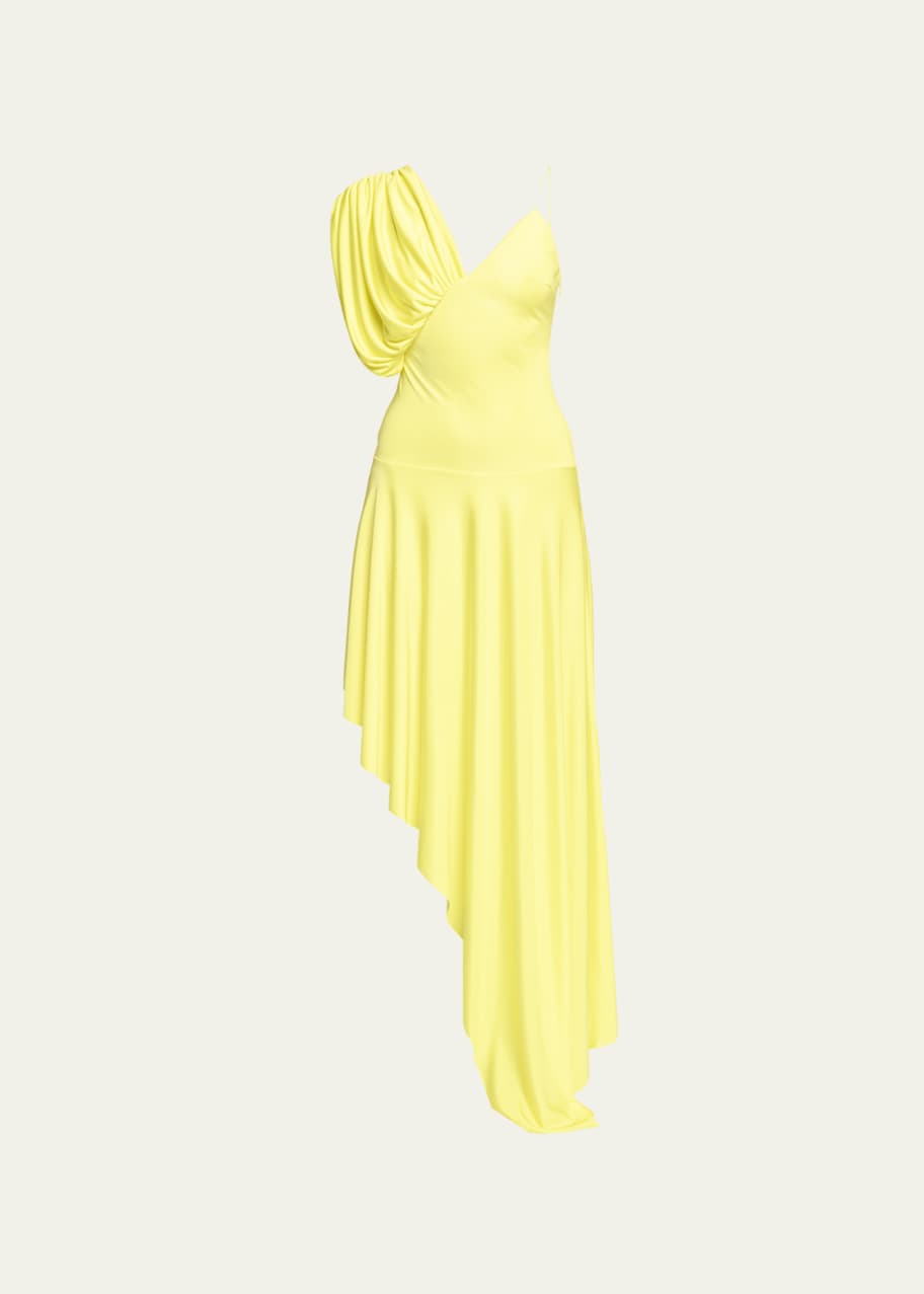 navy blue dress for baby girl Envers asymmetric satin cocktail dress in green - Stella Mc Cartney main image 0