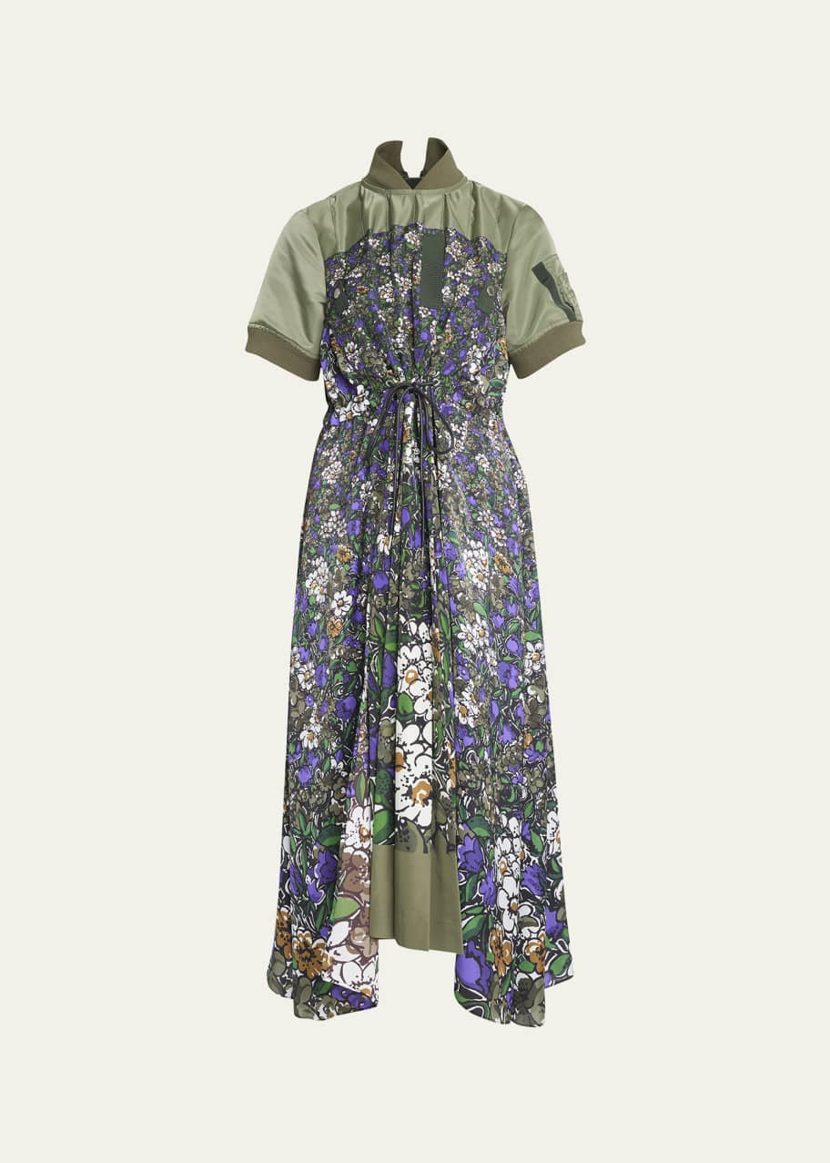 SACAI Pleated Midi Dress with Floral-Print Detail - Bergdorf