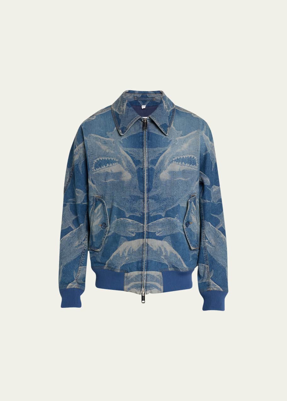 Burberry Men's Shark Graphic Denim Bomber Jacket - Bergdorf
