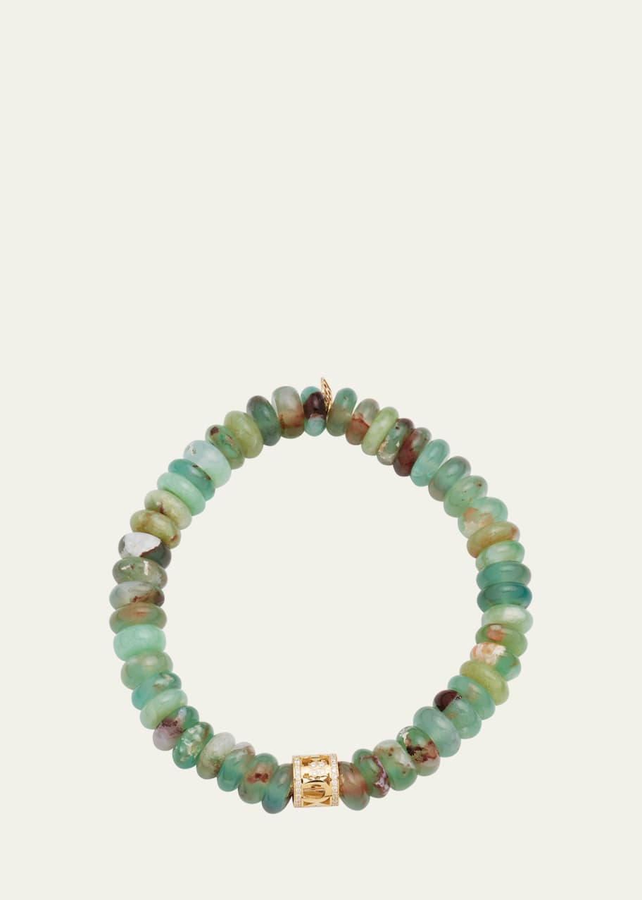 Sydney Evan 14k Gold Aquaprase Beaded Bracelet with Diamond Charm