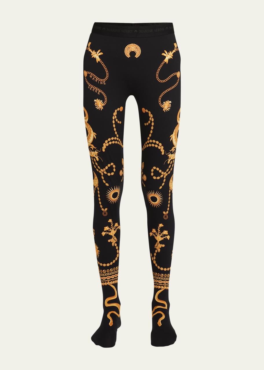 MARINE SERRE タイツ 総柄 Marine Serre Ornament Print Full Foot Leggings - Bergdorf Goodman