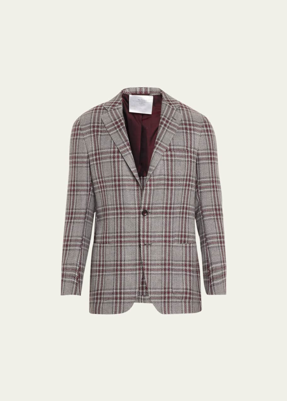 Image 1 of 1: Men's Linen-Cashmere Plaid Sport Coat