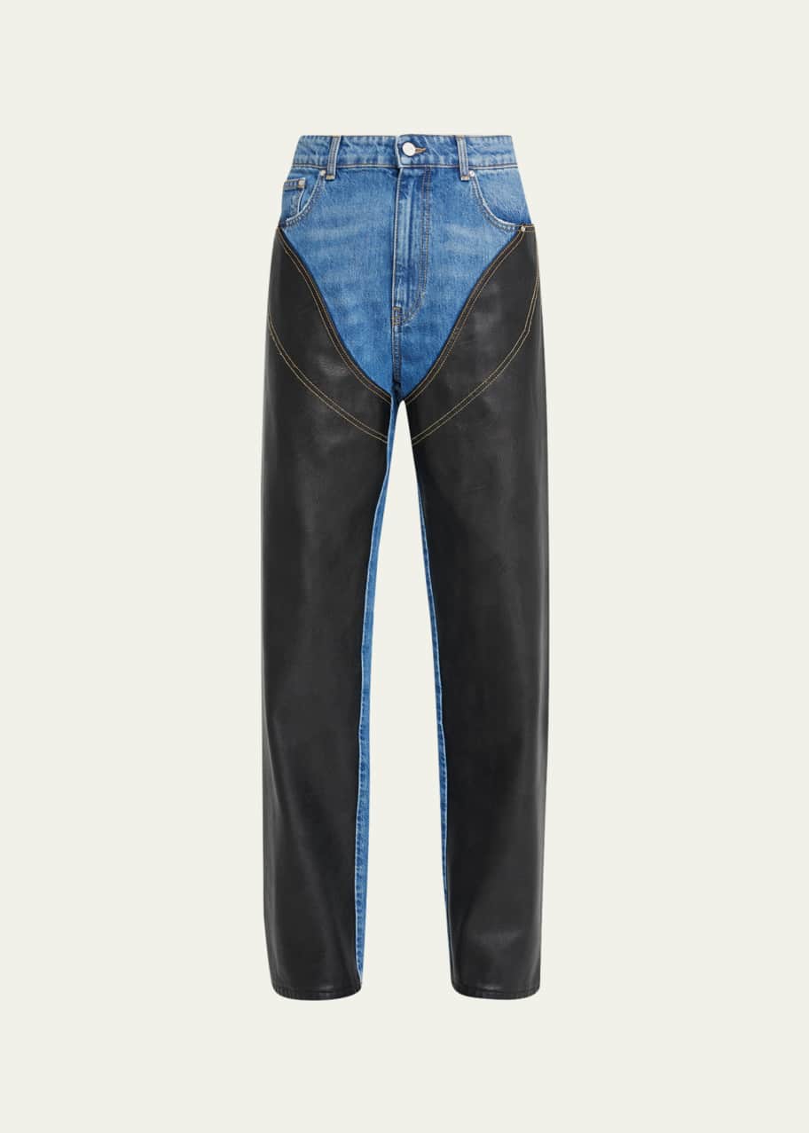 Stella McCartney Faux Leather Denim Combo Pants Bergdorf Goodman