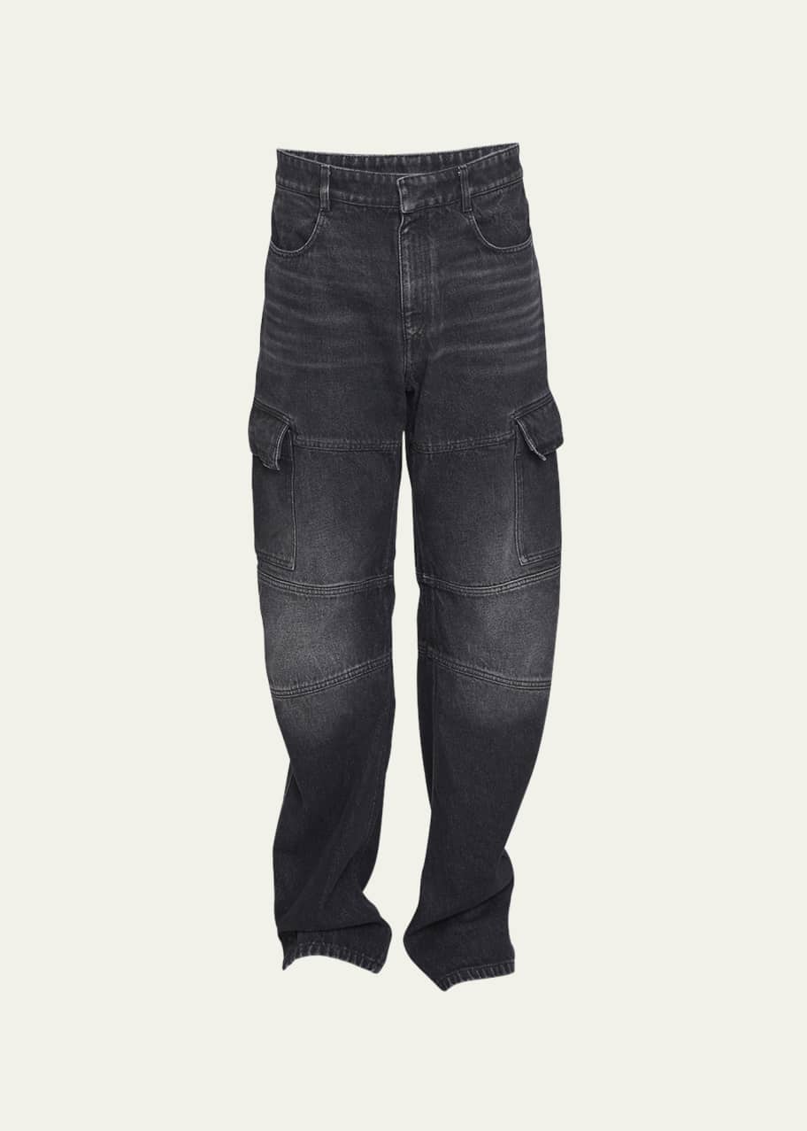 Black Cracked Denim Cargo Pants by Givenchy on Sale