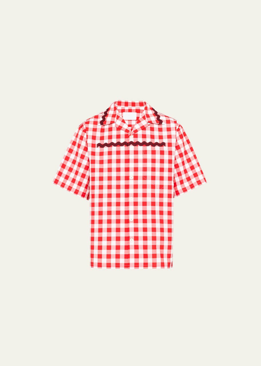Prada Men's Gingham Poplin Camp Shirt - Bergdorf Goodman