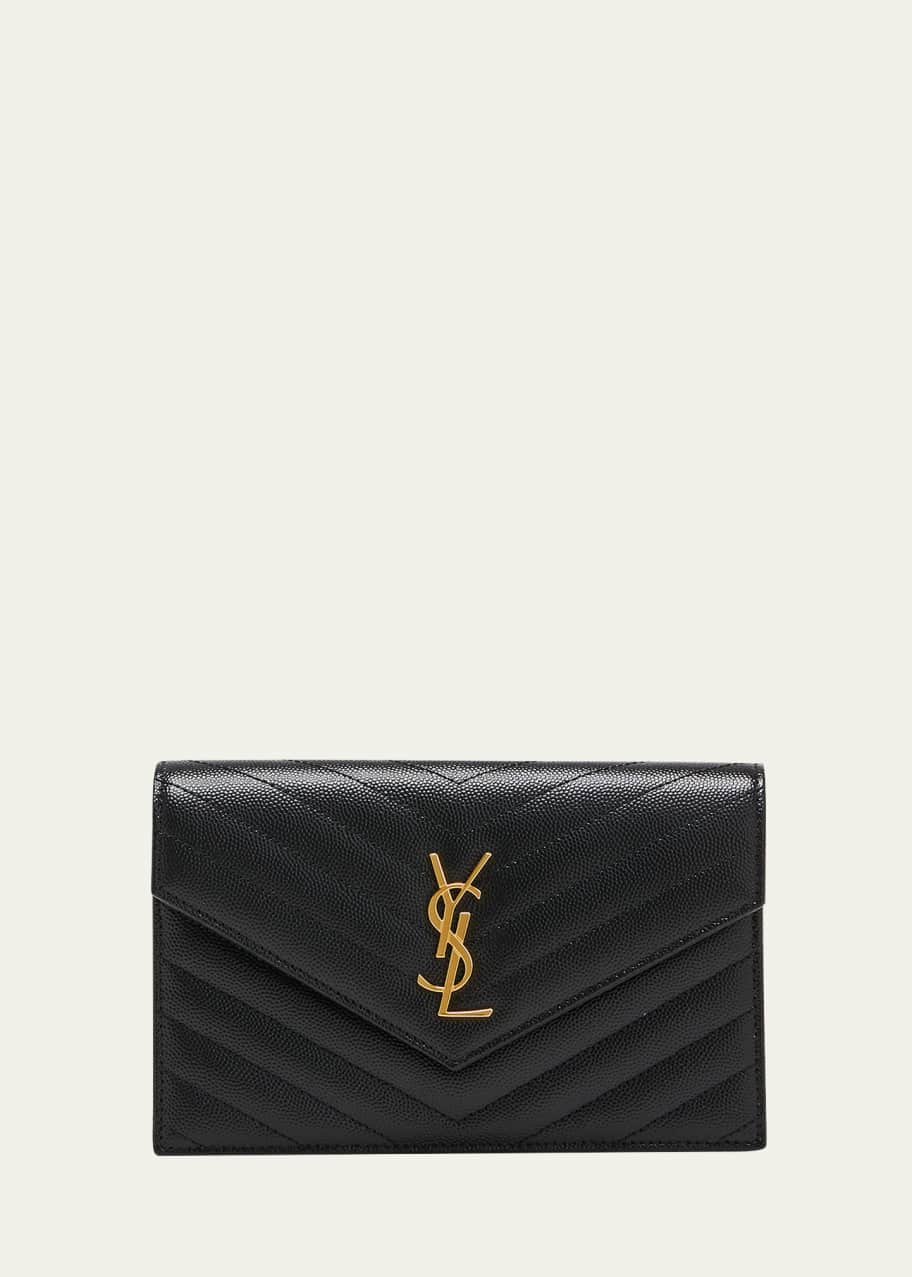 Saint Laurent YSL Monogram Small Wallet on Chain in Grained