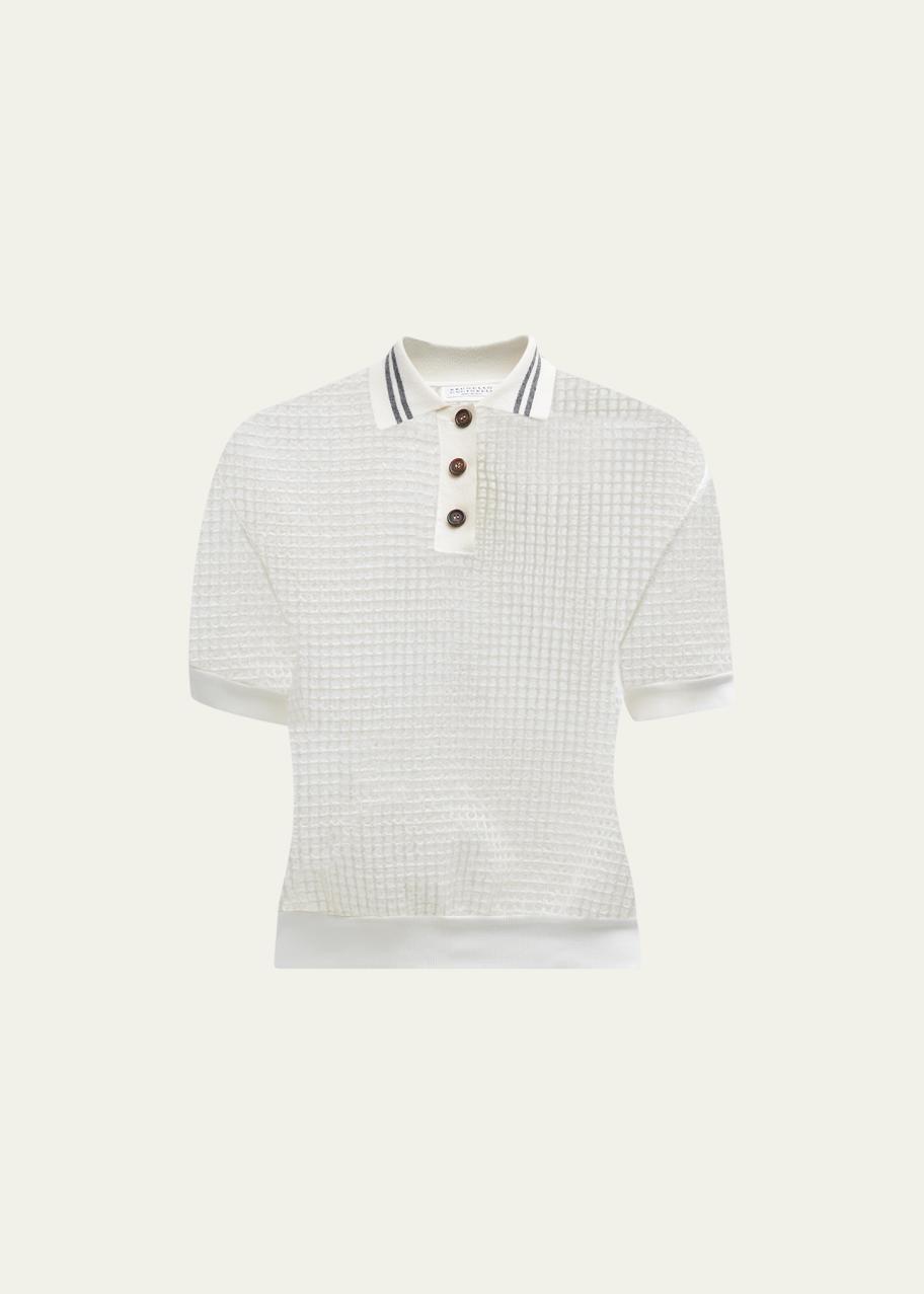 Brunello Cucinelli Netted Polo Shirt with Contrast Stripes - Bergdorf ...