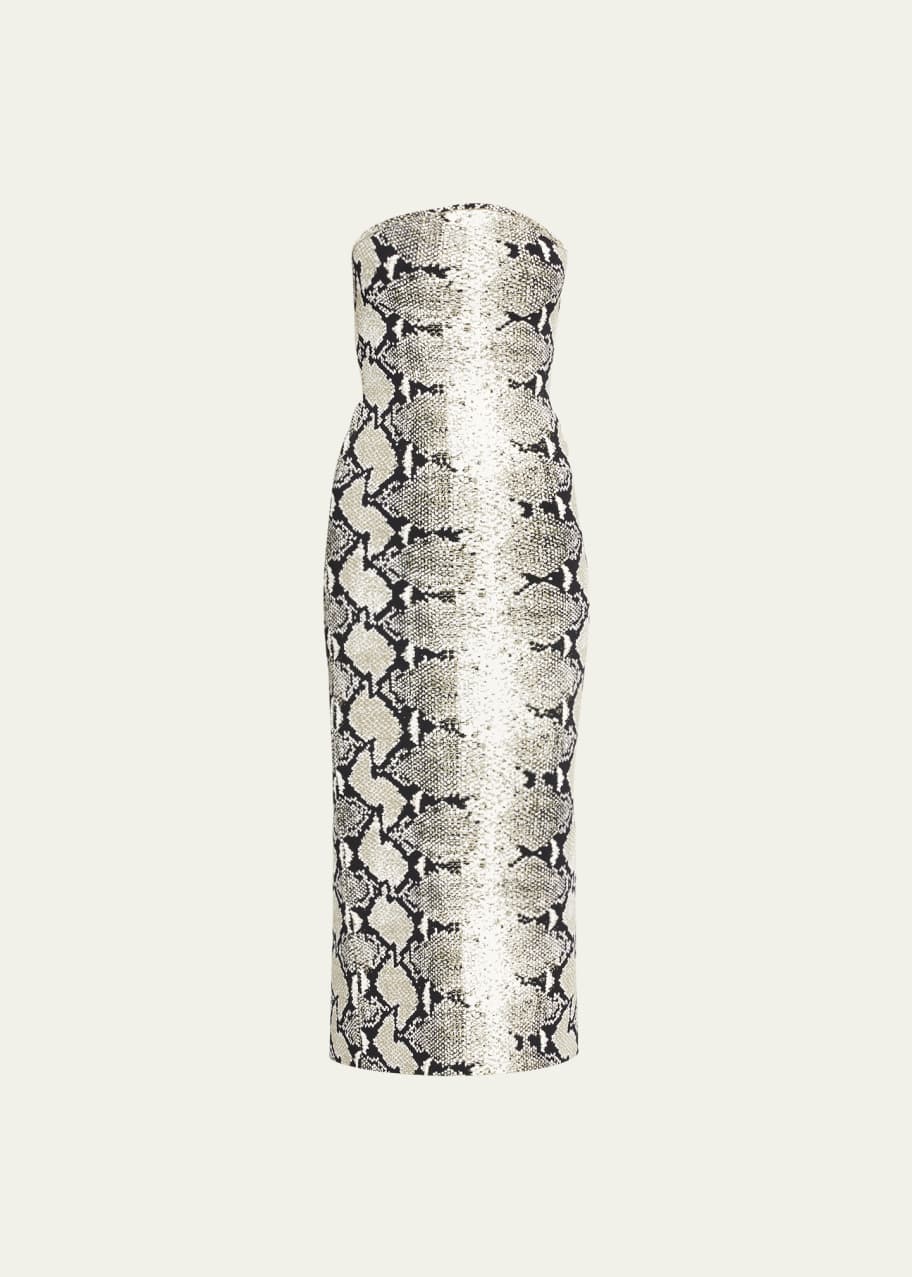 knee length dresses for ladies Long Sleeve Pleated Snake Skin Print Midi Dress main image 1