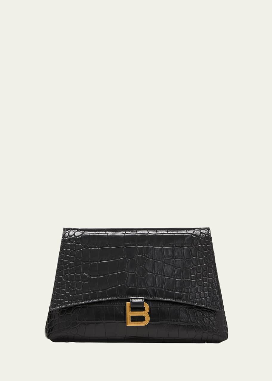 ★BALENCIAGA CLUTCH Balenciaga Crush Croc-Embossed Pochette Clutch Bag