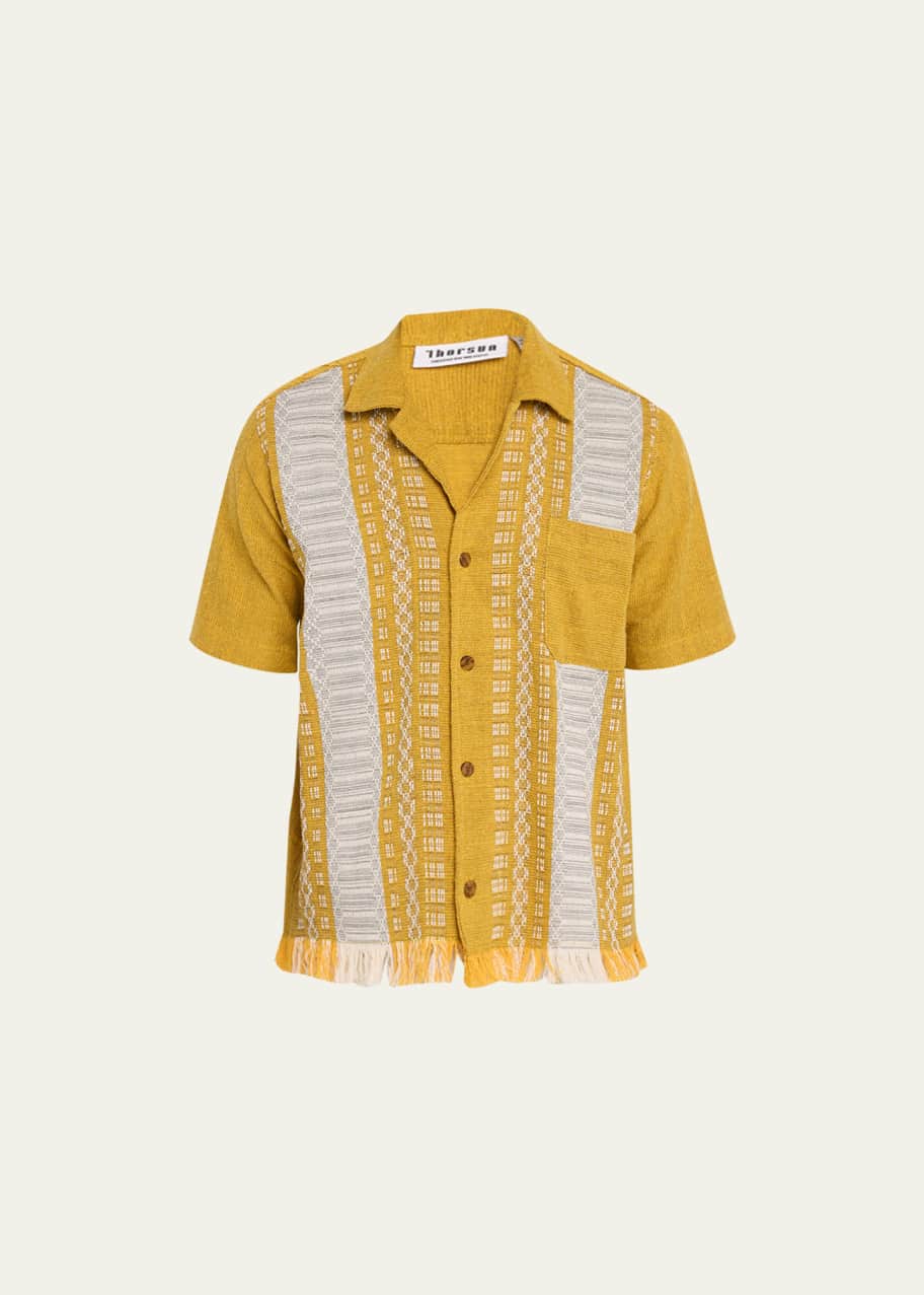 Image 1 of 1: Men's Serape Striped Fringe Camp Shirt
