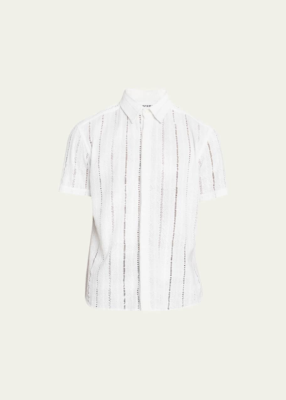 Image 1 of 1: Men's Crochet Broad-Stripe Shirt
