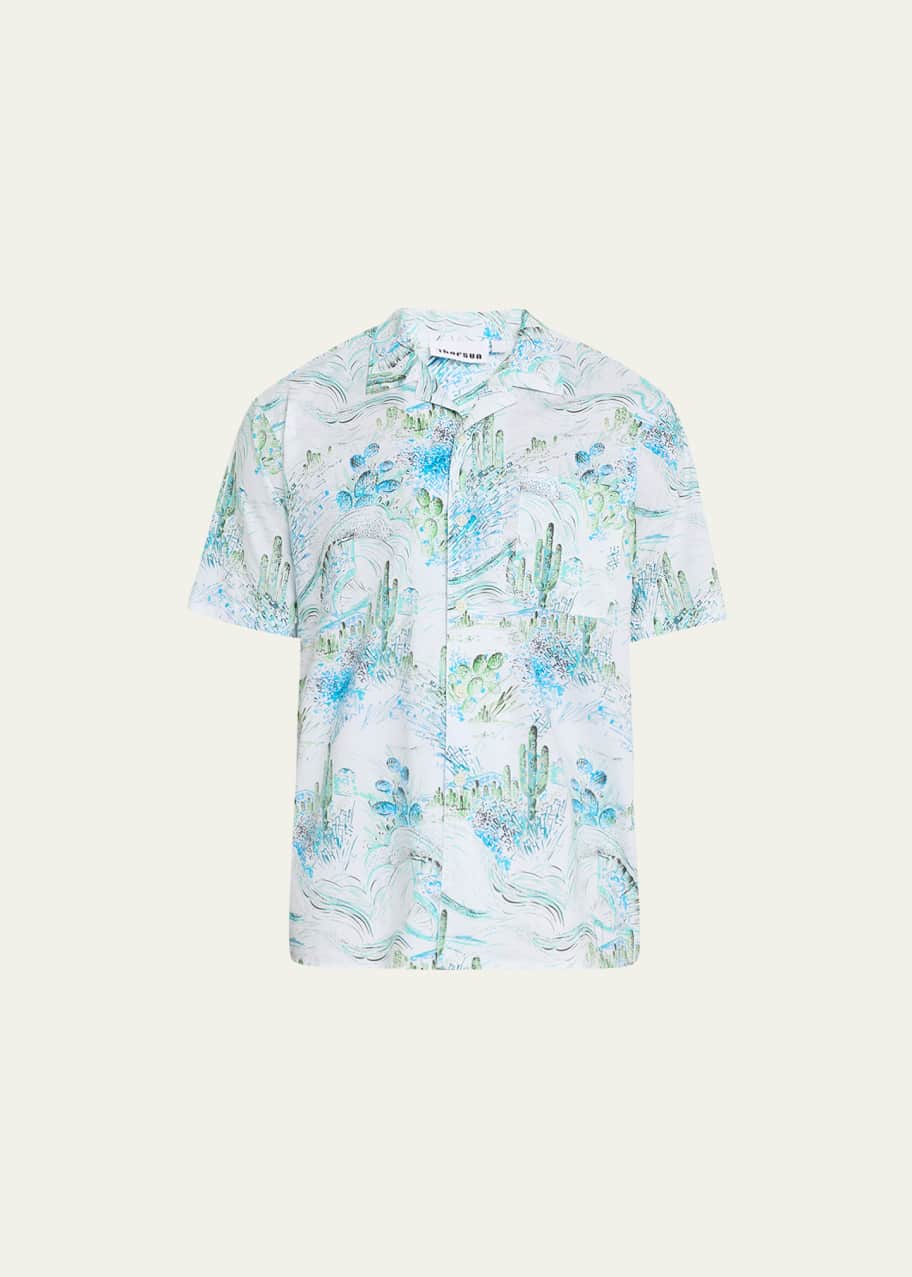 Image 1 of 1: Men's Cactus Fan-Print Camp Shirt
