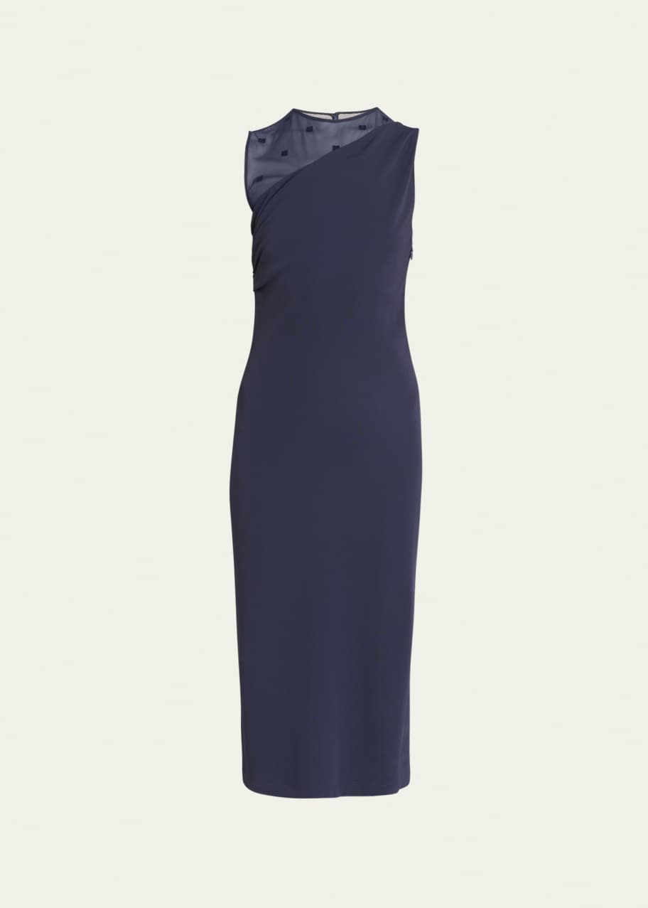 Givenchy 4G Mesh Yoke Draped Midi Day Dress - Bergdorf Goodman