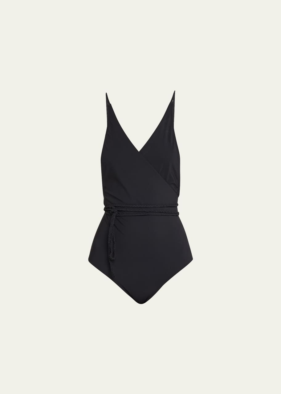 Image 1 of 1: V-Neck Wrap One-Piece Swimsuit