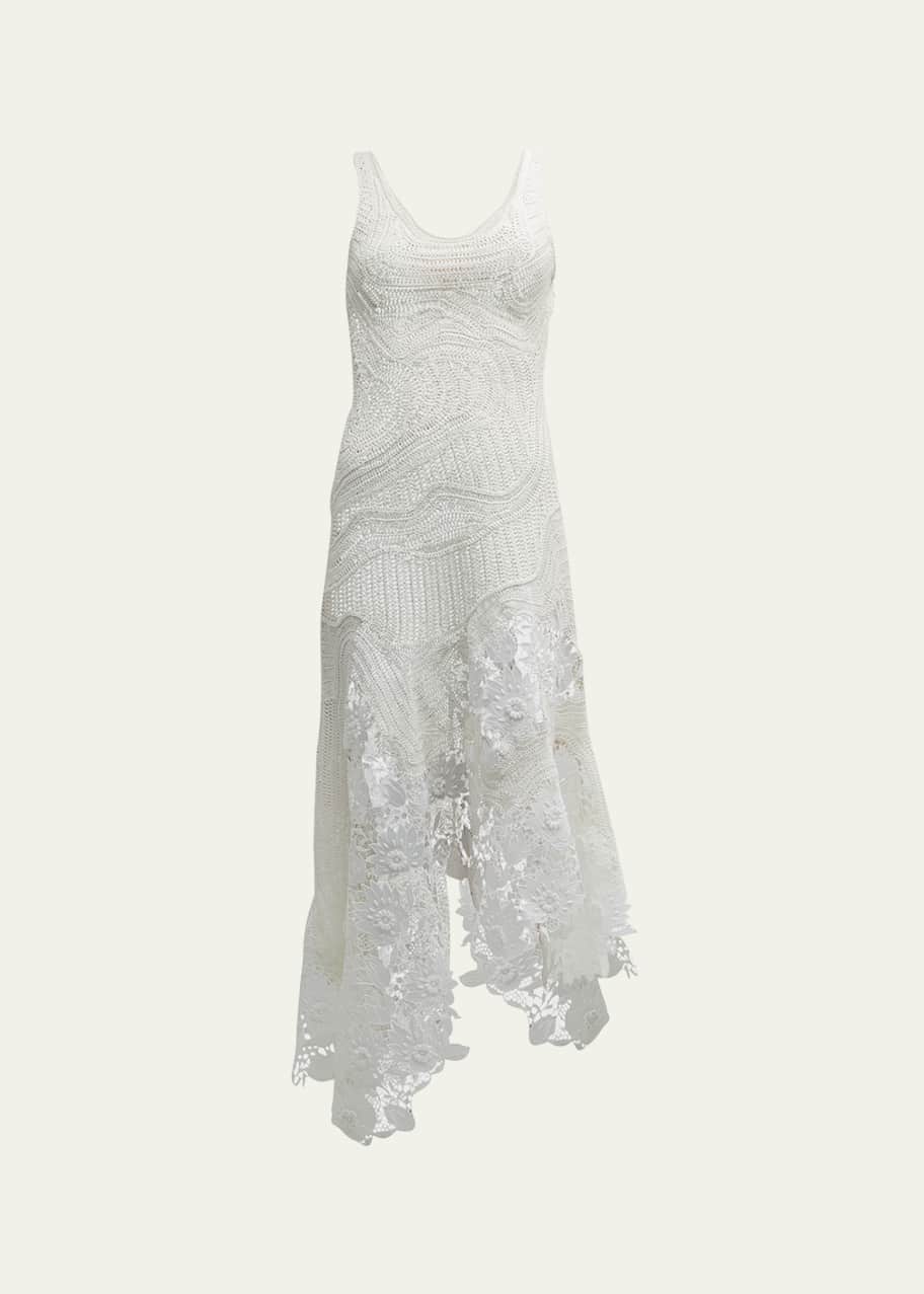 Oscar de la Renta Hand Crochet Midi Dress with Lace Inset Detail - Bergdorf  Goodman