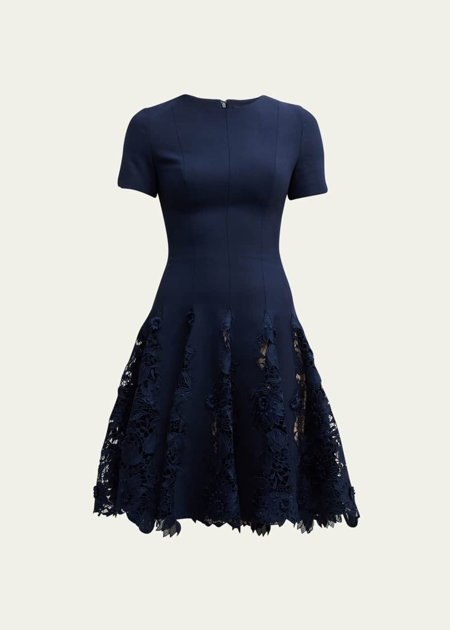 Image 1 of 1: Water Lily Short Dress with Guipure Inset Detail