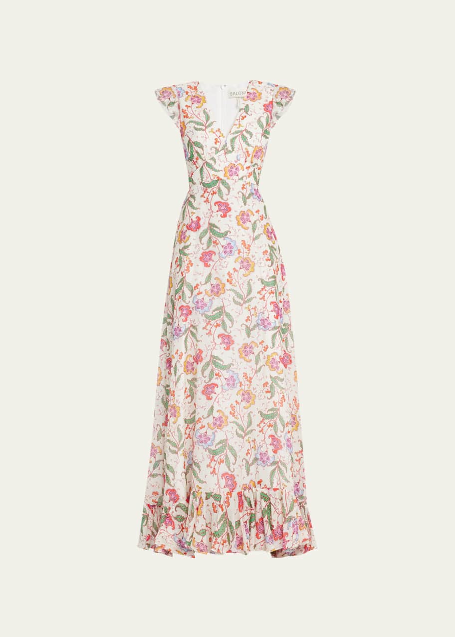 Saloni Emma Ruffle CapSleeve Floral Maxi Dress Bergdorf Goodman