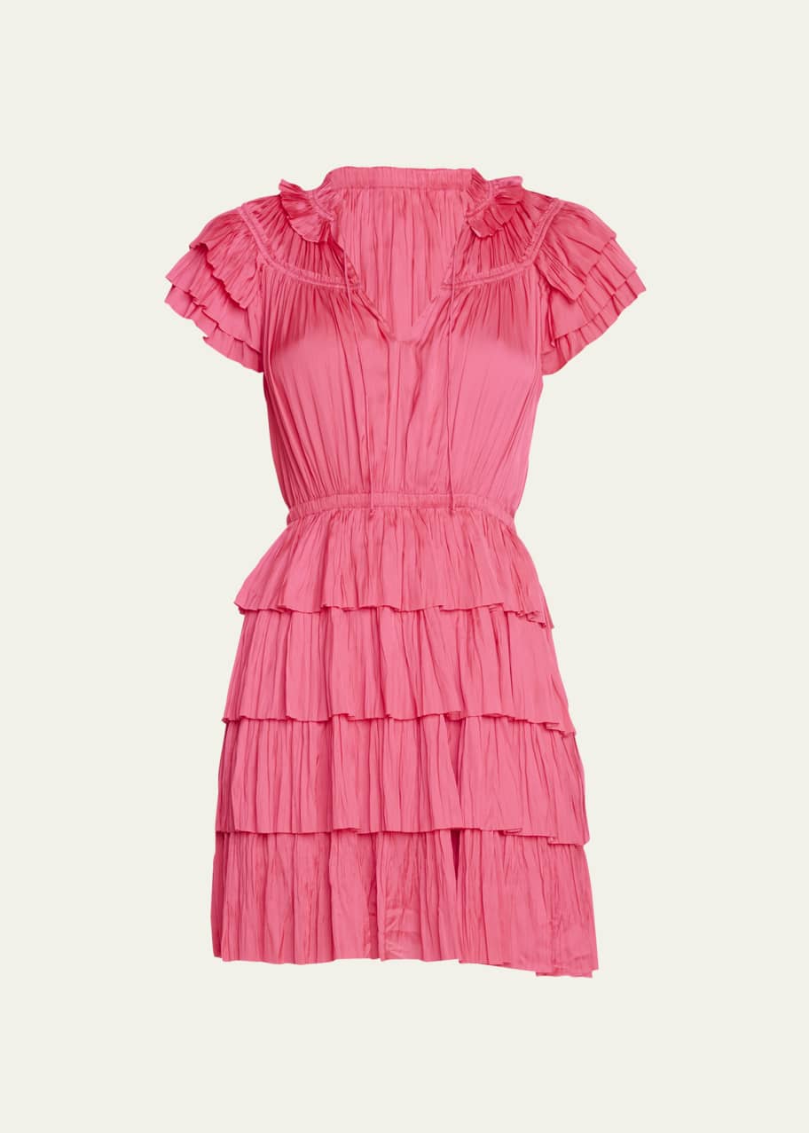 Ulla Johnson Vesna Tiered Ruffle Satin Plisse Mini Dress - Bergdorf Goodman