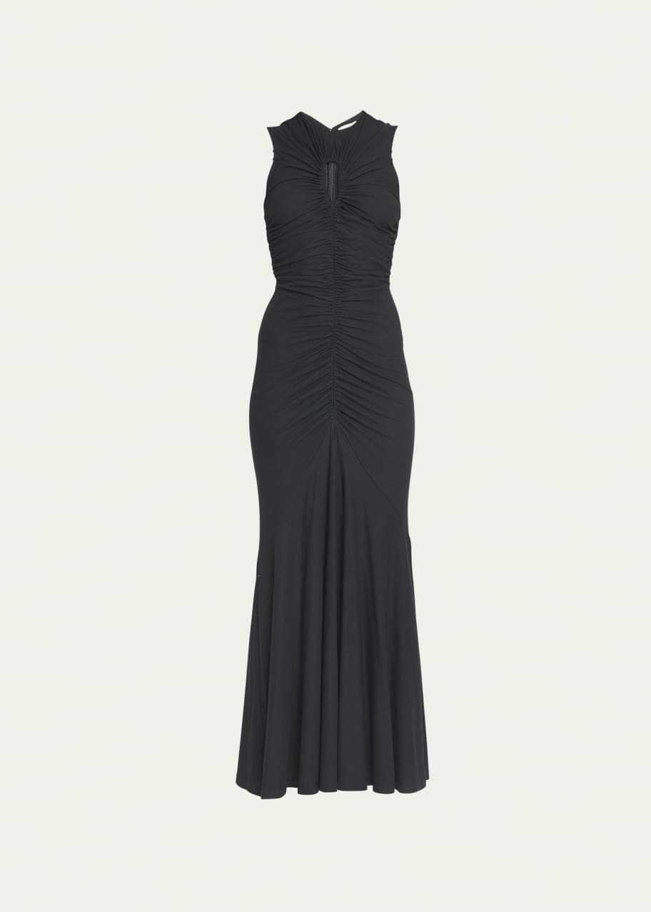 Image 1 of 1: Gwynne Long Sleeveless Ruched Dress with Keyhole