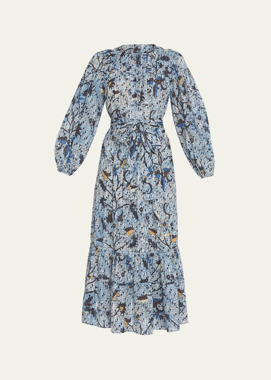Iona Puff Sleeve Belted Midi Dress