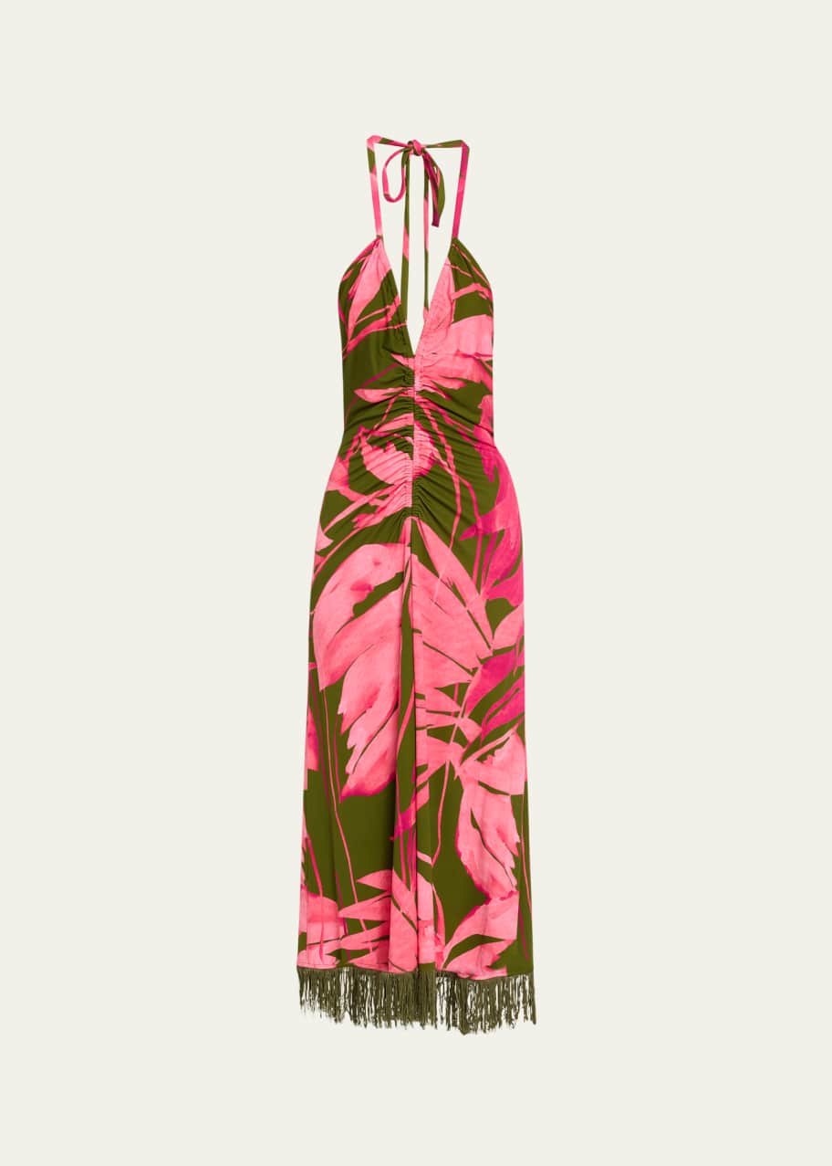 Image 1 of 1: Shelter Island Halter Fringe-Hem Midi Dress