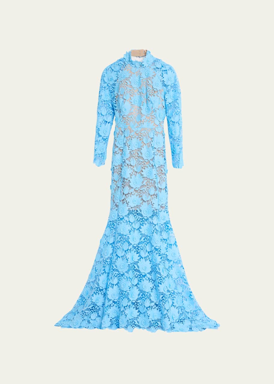 Oscar de la Renta Water Lily Guipure Open-Back Gown - Bergdorf Goodman