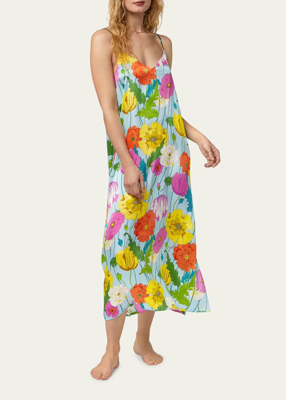 Trina Turk x Bedhead Pajamas V-Neck Floral-Print Satin Maxi Chemise -  Bergdorf Goodman