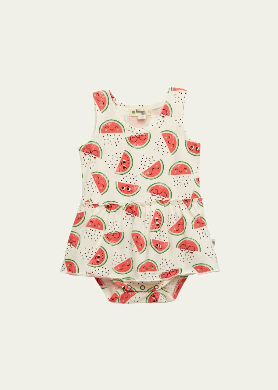 Image 1 of 1: Girl's Watermelon-Print Peplum Bodysuit, Size Newborn-18M