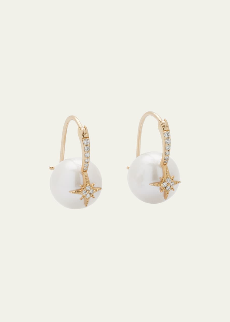 Image 1 of 1: 14K Yellow Gold Starburst Freshwater Pearl Drop Earrings