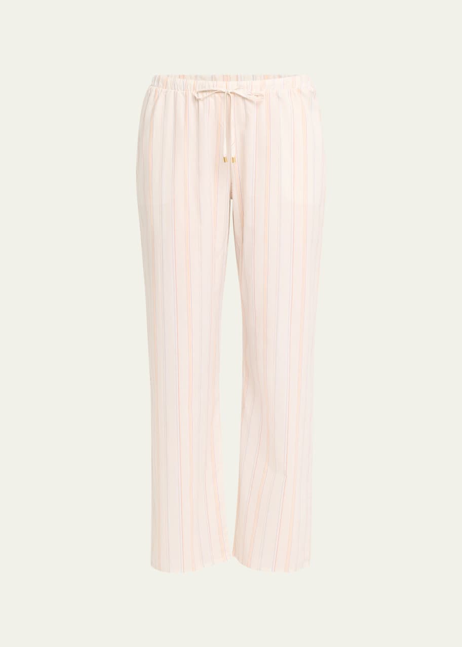 Image 1 of 1: Striped Straight-Leg Cotton Lounge Pants