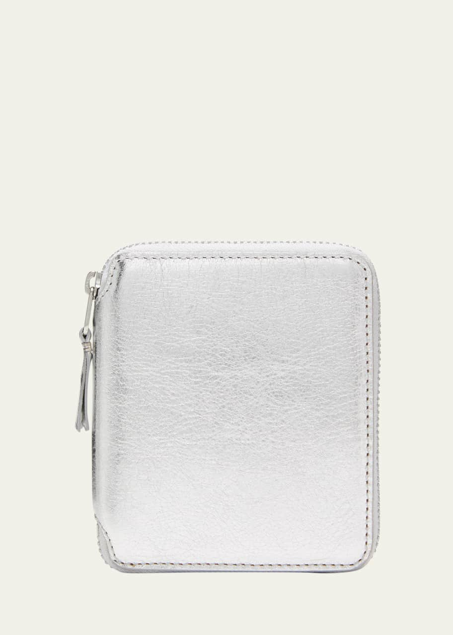 Medium Zipped Wallet Grey Metallic Leather