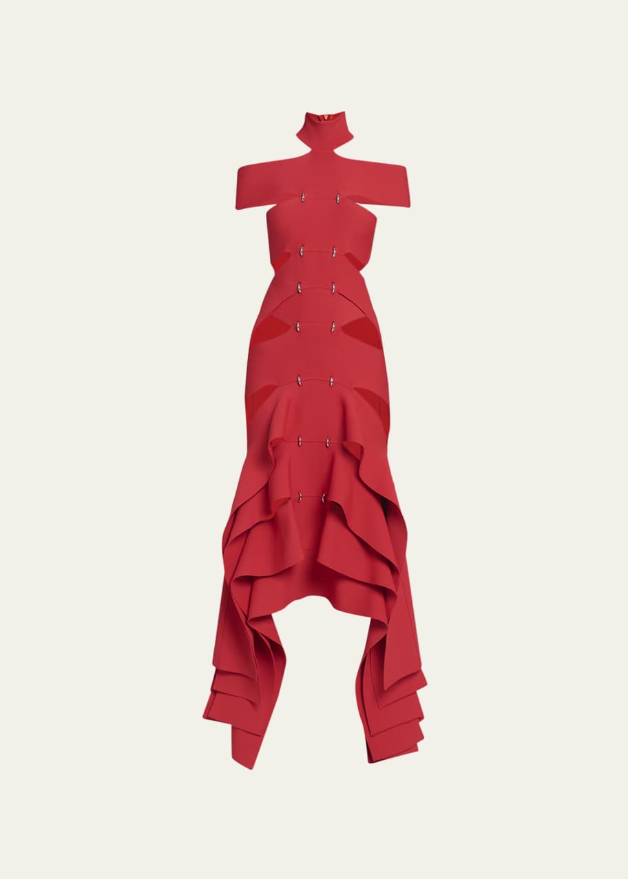 McQueen Cold-Shoulder Tiered Bandage Dress with Side Cutouts - Bergdorf  Goodman