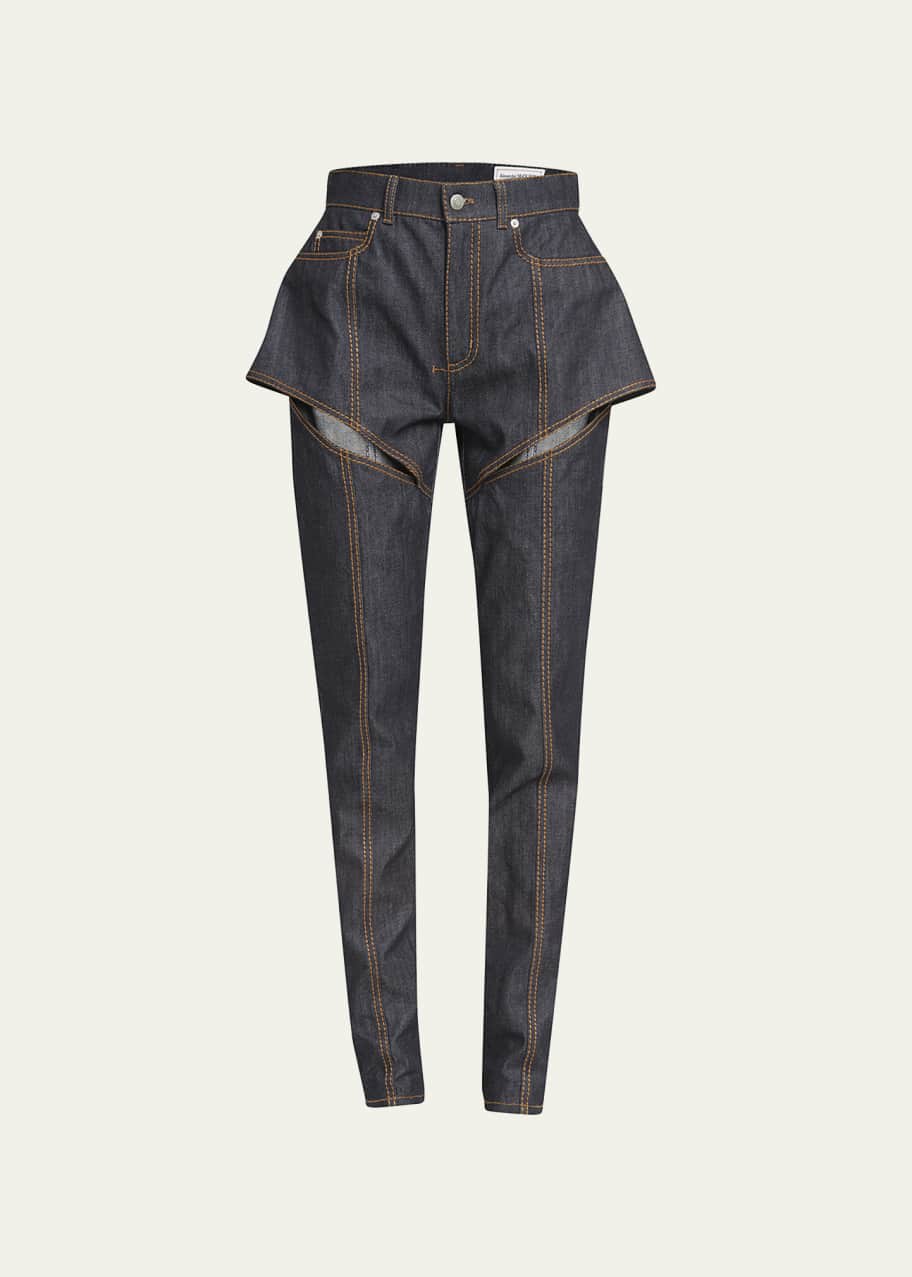 McQueen Paneled Slash Cutout Slim-Leg Denim Jeans Bergdorf Goodman