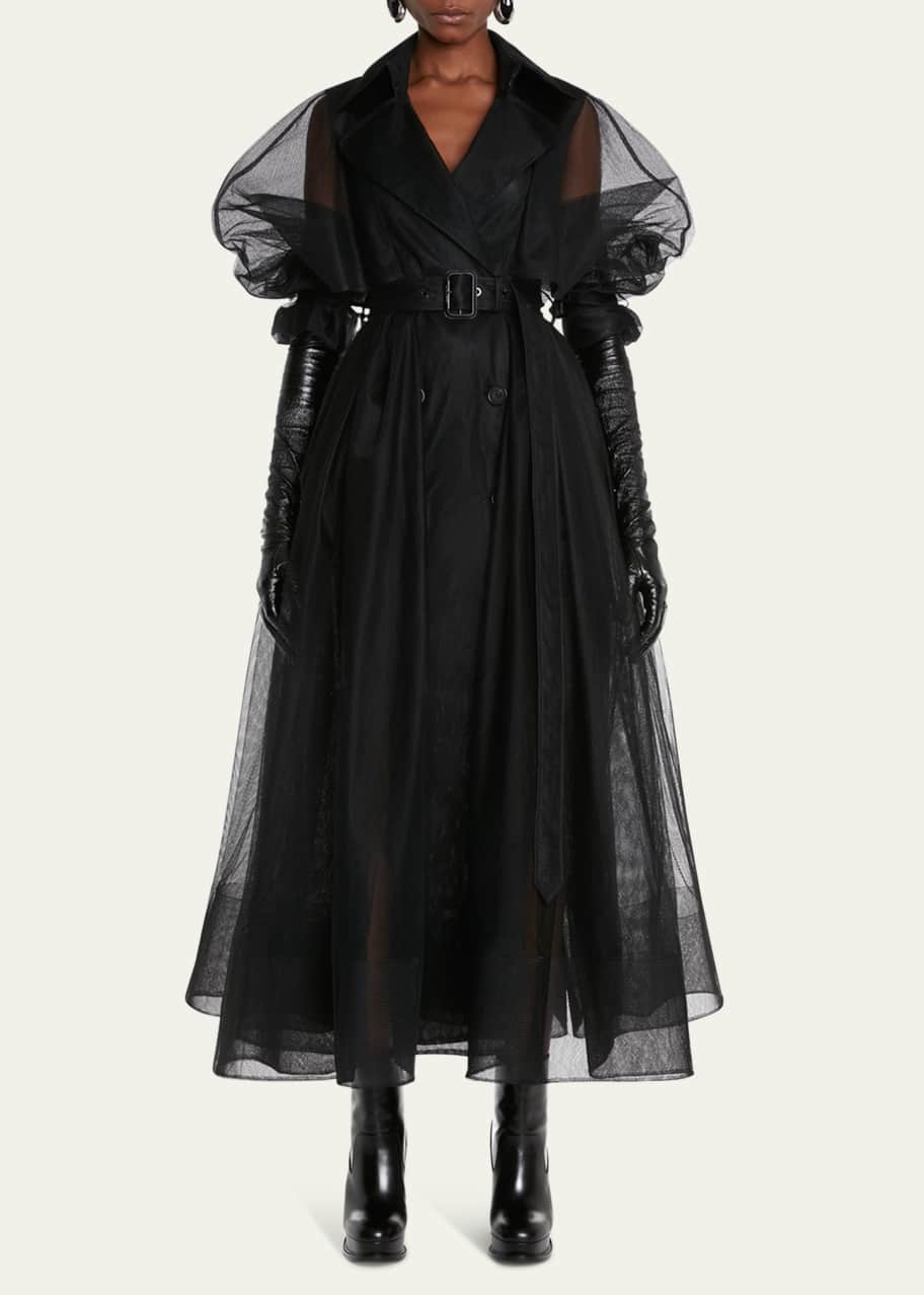 McQueen Sheer Tulle Trench Coat with Long Belt - Bergdorf Goodman 