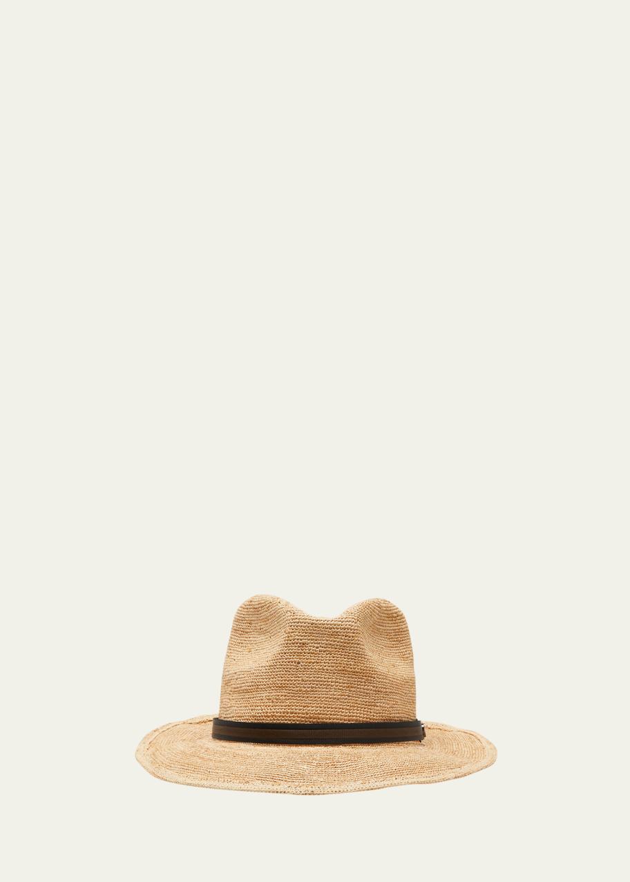 Tan and Black Raffia Fedora Hat with Medium Brim Alessandro Braided Raffia Fedora Hat - Brooklyn Hat Co  main image 2